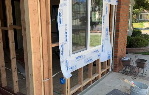 exterior wood frame with new installed window